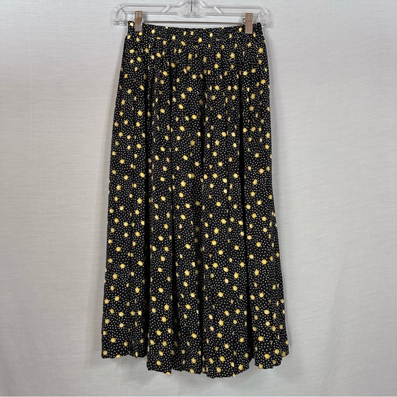 Vintage Leslie Fay Black Yellow Sheer Pleated Midi Skirt 6 - Picture 5 of 6